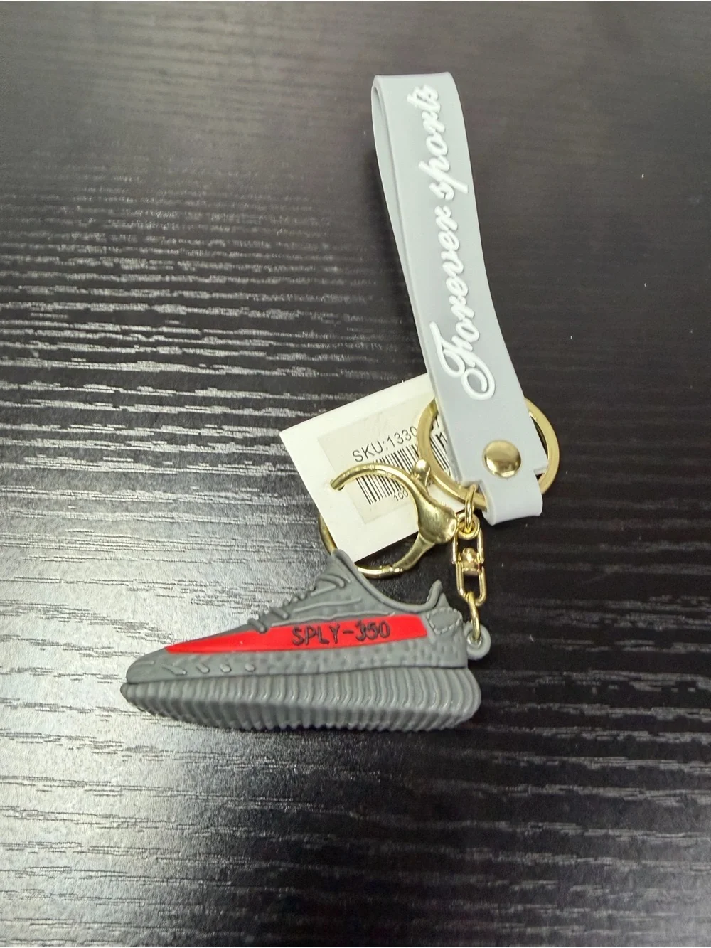 Gray & Red Sneaker Keychain with Gray Strap